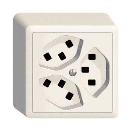 Prise AP EDIZIOdue 3×T23 16A blanc, avec bornes enf.