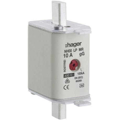 Fusible HPC Hager DIN00 400VAC 10A gG/gL avertisseur central inoxydable